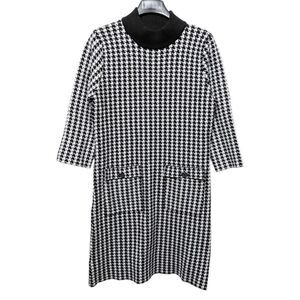 MARINA V Parisian Herringbone Knit Mock Neck Dress M